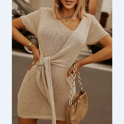 Sexy women's knitted short sleeve dress