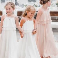 Simple A-Line Spaghetti Straps White Pink Chiffon Flower Girl Dress,1078 - Thumbnail 2