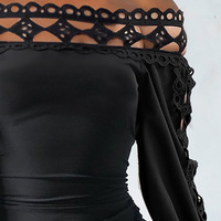 Women'S Lace One-Shoulder Long Sleeve Split Dress - Thumbnail 1