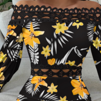 Printed One-Shoulder Stitching Lace Jumpsuit - Thumbnail 1