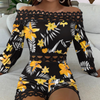 Printed One-Shoulder Stitching Lace Jumpsuit - Thumbnail 2