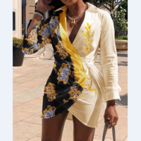 Sexy Print Stitching Long Sleeve High Waist Dress - Thumbnail 1