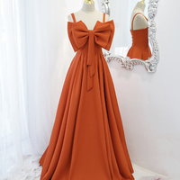 Cute bow long A line prom dress evening dress - Thumbnail 4