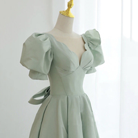 Green satin short A line prom dress party dress - Thumbnail 1