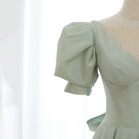 Green satin short A line prom dress party dress - Thumbnail 2