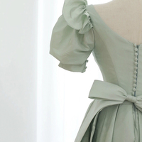 Green satin short A line prom dress party dress - Thumbnail 3