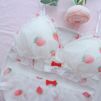 Japanese Sweet Girl Vintage Princess Red Strawberry Pattern Bow Transparent Lace White Panties Underwear Lingerie - Thumbnail 2