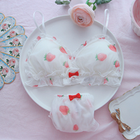 Japanese Sweet Girl Vintage Princess Red Strawberry Pattern Bow Transparent Lace White Panties Underwear Lingerie - Thumbnail 1