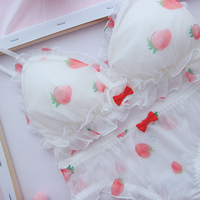 Japanese Sweet Girl Vintage Princess Red Strawberry Pattern Bow Transparent Lace White Panties Underwear Lingerie - Thumbnail 3