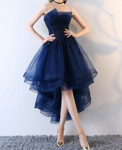 Navy Blue High Low Tulle Modest Short Prom Dress,Sexy Cocktail Homecoming Dress,Charming Party Dress，553