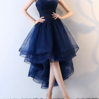Navy Blue High Low Tulle Modest Short Prom Dress,Sexy Cocktail Homecoming Dress,Charming Party Dress，553 - Thumbnail 1