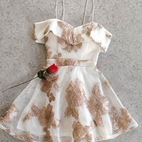 Cute A-Line Off the Shoulder Champagne Lace Homecoming Dresses, Princess Dress,Short Prom Party Dress,559 - Thumbnail 2