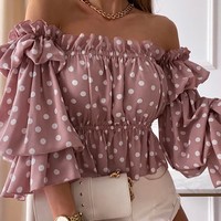 Women'S Printed Long-Sleeved One-Neck Shirt - Thumbnail 1