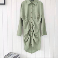 Women'S Solid Color Fashion Casual V-Neck Long-Sleeved Dress - Thumbnail 2