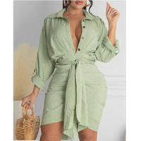Women'S Solid Color Fashion Casual V-Neck Long-Sleeved Dress - Thumbnail 1