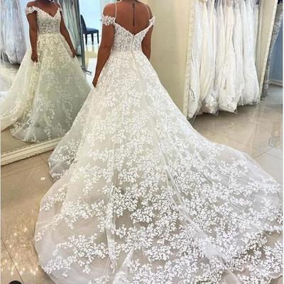 Luxury ball gown tulle lace appliques wedding dresses bridal gowns