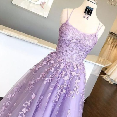 A line floor length lace appliques prom dress  - Thumbnail 4
