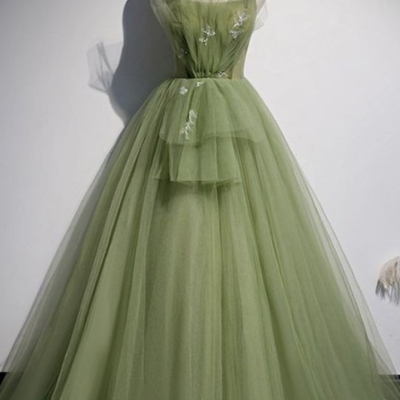 Simple a line long tulle prom dress sexy evening dress - Thumbnail 5