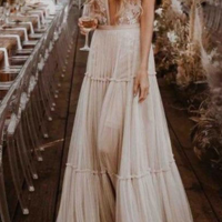 Deep V Neck Long Wedding Dresses Bridal Gown,1088 - Thumbnail 1