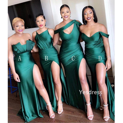 Sexy mermaid side split mismatched long bridesmaid dresses,563