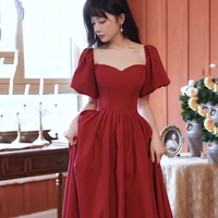 Red A line short prom dress red evening dress - Thumbnail 4