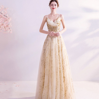 Elegant tulle sequins long A line prom dress evening dress - Thumbnail 1