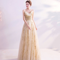 Elegant tulle sequins long A line prom dress evening dress - Thumbnail 3