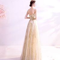 Elegant tulle sequins long A line prom dress evening dress - Thumbnail 4