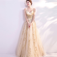 Elegant tulle sequins long A line prom dress evening dress - Thumbnail 6