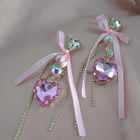 Glittery Love Crystal & Bow Earrings - Thumbnail 1