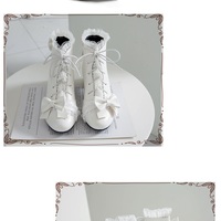 Japanese Sweet Princess Fairy Girl Bow Lace White Cream Pink High Heels Boots - Thumbnail 7