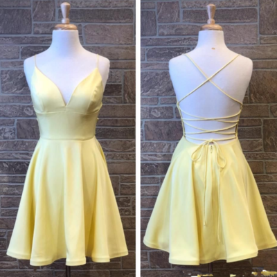 Simple yellow short prom/homecoming dress - Thumbnail 4