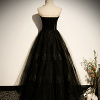 Black tulle long A line prom dress black evening dress - Thumbnail 3