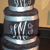 Towel Cake Charcoal Grey w/ Robin's Egg Monogram - Thumbnail 1
