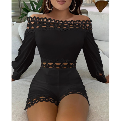 Solid color sexy lace stitching jumpsuit