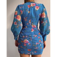 Sexy V-Neck Tight-Fitting Hip High-Waist Chiffon Print Dress - Thumbnail 2