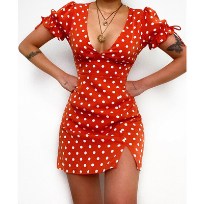 Fashion women's v-neck slim printed dress - Thumbnail 3