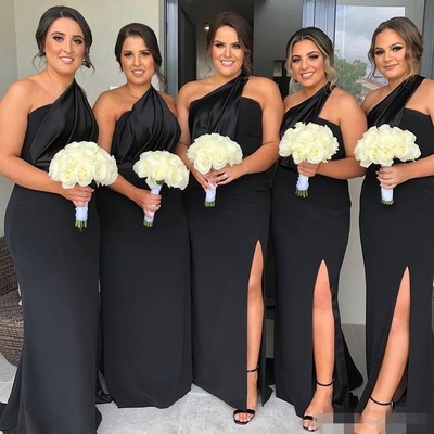 One shoulder black bridesmaid dresses - Thumbnail 4