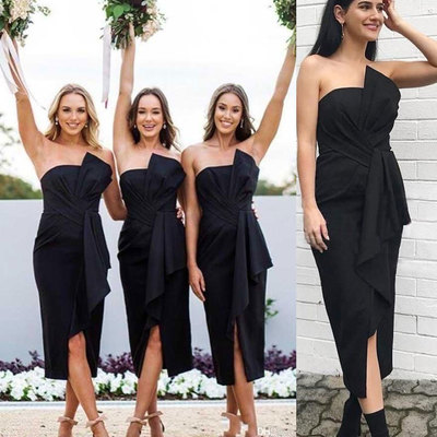Bridesmaid dresses black tea length - Thumbnail 2