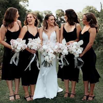 Double spaghetti straps bridesmaid dresses black - Thumbnail 2