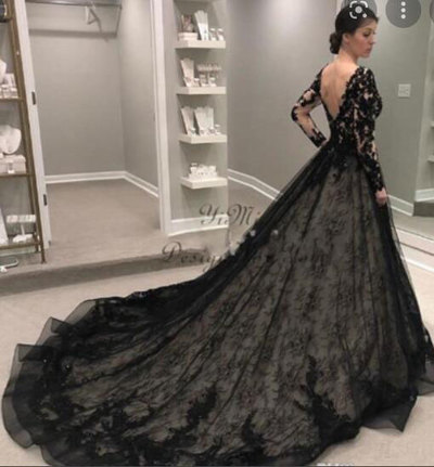 Black Lace Wedding Dresses Bridal Gown with Sleeves