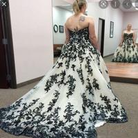 Strapless Wedding Dresses Bridal Gown with Black Appliques - Thumbnail 1