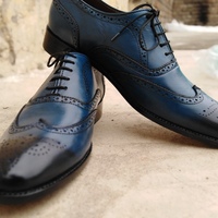 UNIQUE HANDMADE OXFORDS TWO TONE SHOES, WINGTIP BROGUE LEATHER LACE UP SHOES - Thumbnail 1