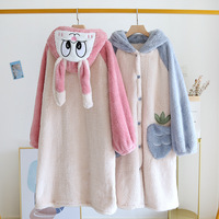 Warm Soft Bunny Strawberry Flannel Nightgown Pajama - Thumbnail 2