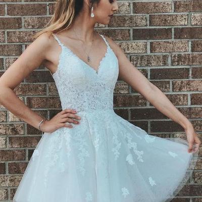 Sp1628,white lace a-line homecoming dresses,lace up back mini back to school dresses