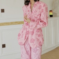 Chain Metal Rose Pattern Spring Autumn Fall Winter Fashion Retro Vintage Classic Pink Jacket Suit - Thumbnail 4