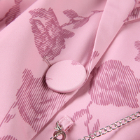 Chain Metal Rose Pattern Spring Autumn Fall Winter Fashion Retro Vintage Classic Pink Jacket Suit - Thumbnail 7