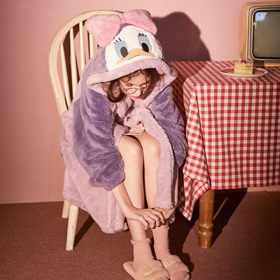 Warm soft purple duck hoodie flannel nightgown pajama