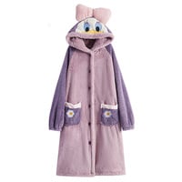 Warm Soft Purple Duck Hoodie Flannel Nightgown Pajama - Thumbnail 4