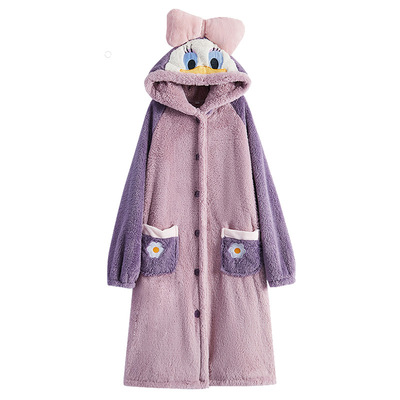 Warm soft purple duck hoodie flannel nightgown pajama